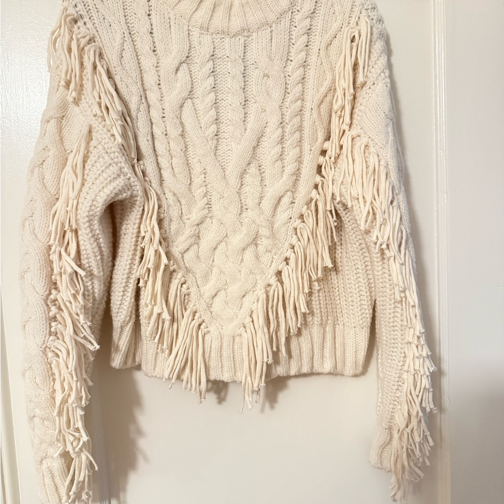 H&M Cream Fringed Crewneck Sweater